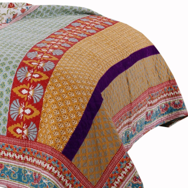 Geometric and Floral Print King Size Quilt Set with 2 Shams, Multicolor