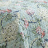Eden 3 Piece Queen Quilt Set, Peacock and Songbirds, Light Green Microfiber