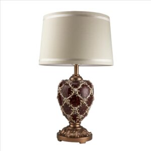 Polyresin Urn Shaped Table Lamp with Diamond Stencils Pattern, Brown