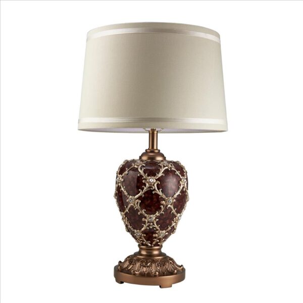 Polyresin Urn Shaped Table Lamp with Diamond Stencils Pattern, Brown