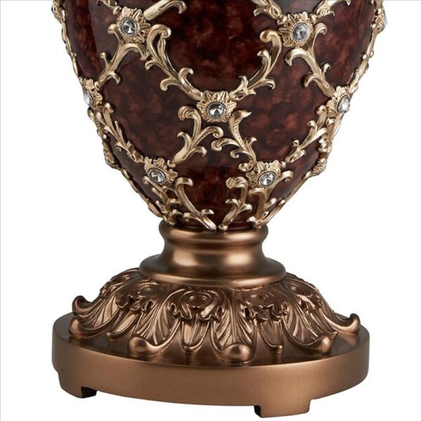 Polyresin Urn Shaped Table Lamp with Diamond Stencils Pattern, Brown