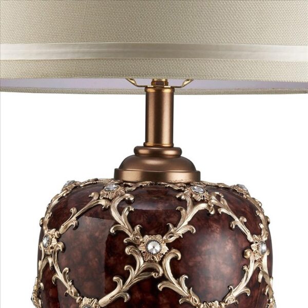 Polyresin Urn Shaped Table Lamp with Diamond Stencils Pattern, Brown