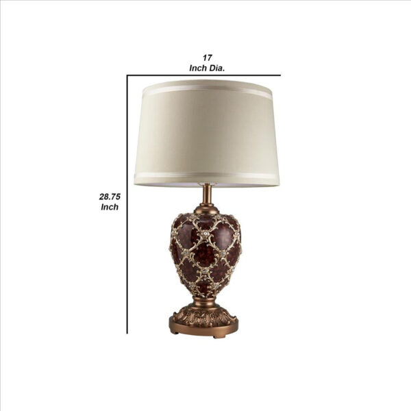 Polyresin Urn Shaped Table Lamp with Diamond Stencils Pattern, Brown