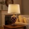 Polyresin Urn Shaped Table Lamp with Diamond Stencils Pattern, Brown