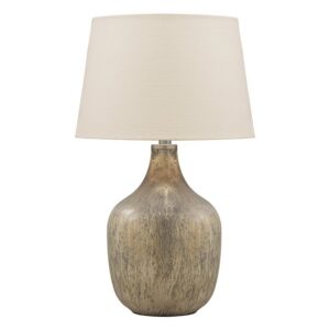 Mercury Glass Table Lamp with Drum Shade, Gold and Beige