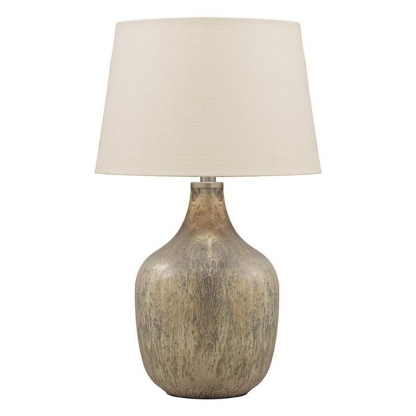 Mercury Glass Table Lamp with Drum Shade, Gold and Beige