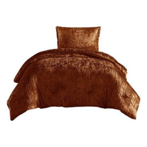 Jay 2 Piece Twin Comforter Set, Copper Polyester Velvet Deluxe Texture