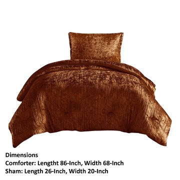 Jay 2 Piece Twin Comforter Set, Copper Polyester Velvet Deluxe Texture