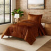 Jay 2 Piece Twin Comforter Set, Copper Polyester Velvet Deluxe Texture