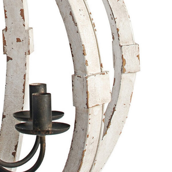 22 Inch 6 Light Wood Chandelier, Candelabra Style,Classic, White Finish