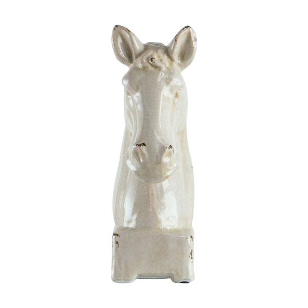 Transitional Style Ceramic Horse Head Decor Piece, Large, Beige