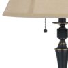 Metal Body Table Lamp with Fabric Tapered Bell Shade, Beige and Black