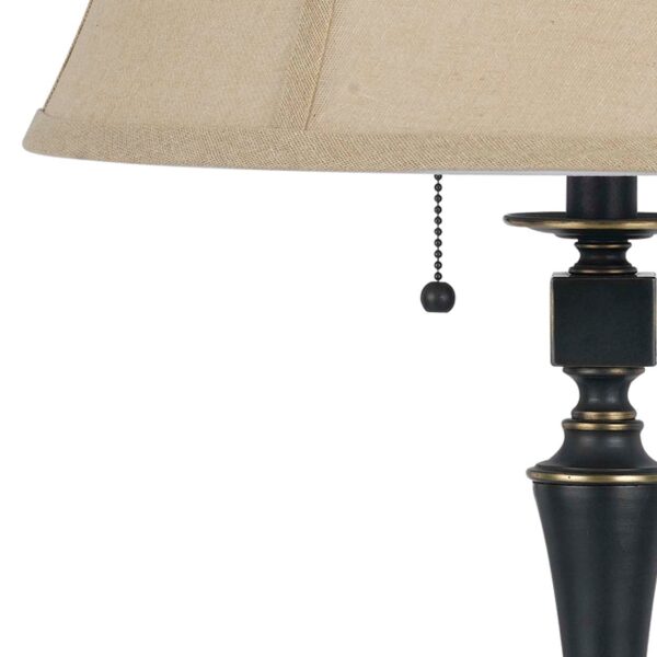 Metal Body Table Lamp with Fabric Tapered Bell Shade, Beige and Black
