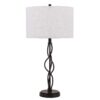 Round Fabric Shade Table Lamp, Metal Spiral Base, White, Textured Bronze