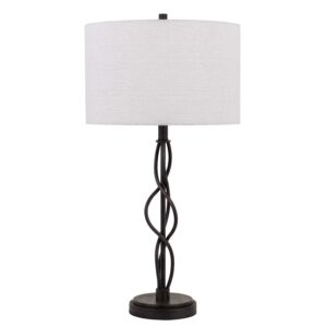 Round Fabric Shade Table Lamp, Metal Spiral Base, White, Textured Bronze