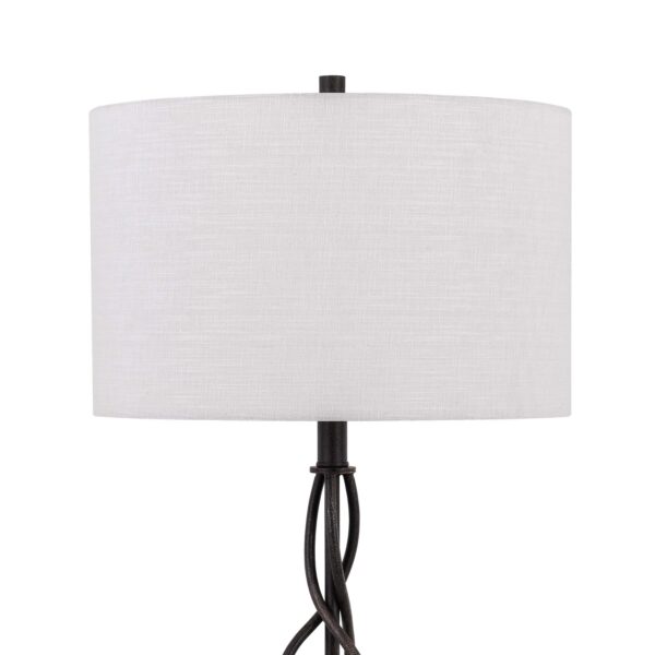 Round Fabric Shade Table Lamp, Metal Spiral Base, White, Textured Bronze