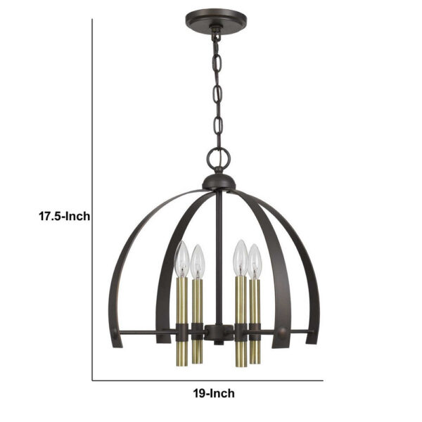 Metal Chandelier with 4 Candelabra Holders, Black and Gold