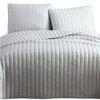 3 Piece Crinkle Queen Size Coverlet Set with Vertical Stitching,Light Gray