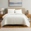 3 Piece Crinkles King Size Coverlet Set with Vertical Stitching, White