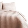 3 Piece Crinkles Queen Size Coverlet Set with Vertical Stitching, Pink