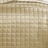 3 Piece King Size Coverlet Set with Stitched Square Pattern, Gold