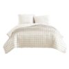 3 Piece Queen Size Coverlet Set with Stitched Square Pattern, Cream