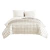 3 Piece King Size Coverlet Set with Stitched Square Pattern, Cream