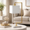 25 Inch Modern Geometric Table Lamp, Square Shade, White Marble Base, Gold