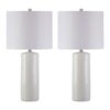 Carved Ceramic Base Table Lamp with Drum Shade, Set of 2, White