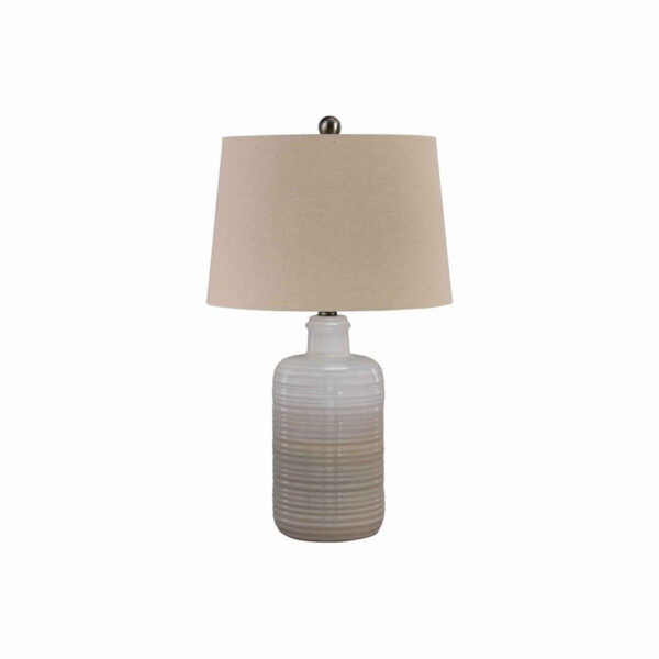 Ceramic Body Table Lamp with Brushed Details, Set of 2, Beige and White
