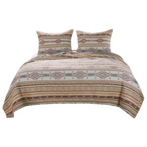 King Size 3 Piece Polyester Quilt Set with Kilim Pattern, Multicolor