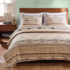 King Size 3 Piece Polyester Quilt Set with Kilim Pattern, Multicolor