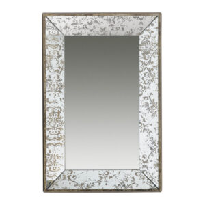 Rosa 16 x 24 Wall Mount Mirror, Brown Wood Frame with Abstract Gold Overlay