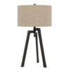 Metal Tripod Base Table Lamp with Fabric Drum Shade, Bronze and Beige