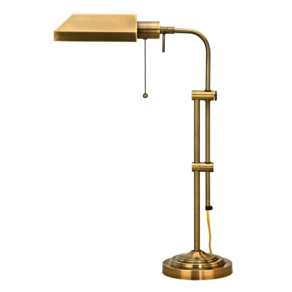 Metal Rectangular Desk Lamp with Adjustable Pole, Gold
