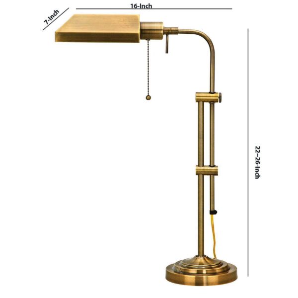 Metal Rectangular Desk Lamp with Adjustable Pole, Gold