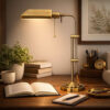 Metal Rectangular Desk Lamp with Adjustable Pole, Gold