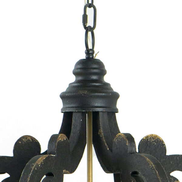 Aki 21 Inch Carved Wood Chandelier, 6 Lights, Vintage Classic, Black, Gold