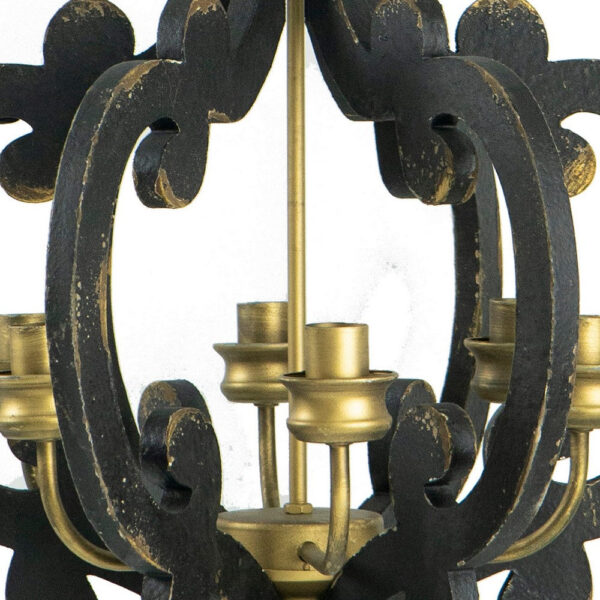 Aki 21 Inch Carved Wood Chandelier, 6 Lights, Vintage Classic, Black, Gold