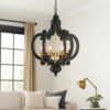 Aki 21 Inch Carved Wood Chandelier, 6 Lights, Vintage Classic, Black, Gold