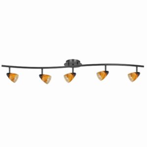 5 Light Glass Shade 120V Metal Track Light Fixture, Black and Yellow