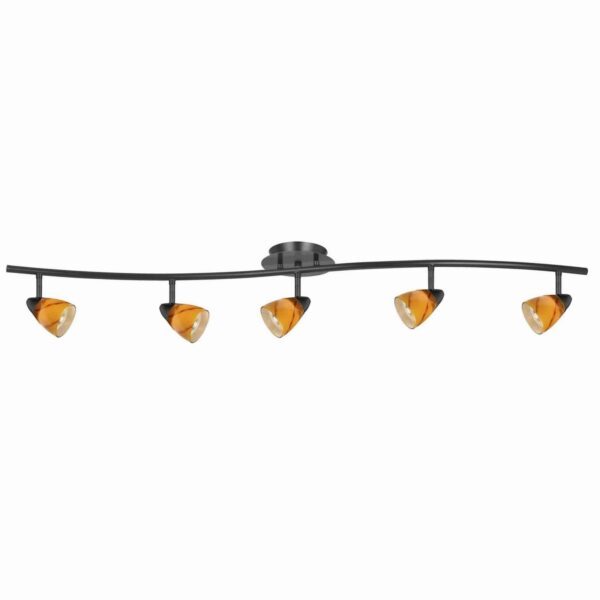 5 Light Glass Shade 120V Metal Track Light Fixture, Black and Yellow