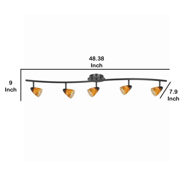 5 Light Glass Shade 120V Metal Track Light Fixture, Black and Yellow
