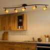 5 Light Glass Shade 120V Metal Track Light Fixture, Black and Yellow