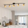 5 Light Glass Shade 120V Metal Track Light Fixture, Black and Yellow