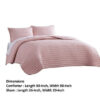 Cabe 3 Piece Queen Comforter Set, Polyester Puffer Channel Quilt, Rose Pink