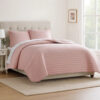 Cabe 3 Piece Queen Comforter Set, Polyester Puffer Channel Quilt, Rose Pink