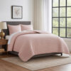 Cabe 3 Piece Queen Comforter Set, Polyester Puffer Channel Quilt, Rose Pink