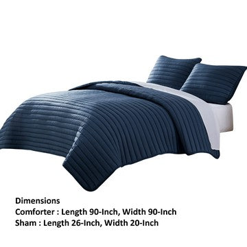 Cabe 3 Piece Queen Comforter Set, Polyester Puffer Channel Quilt, Navy Blue
