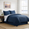 Cabe 3 Piece Queen Comforter Set, Polyester Puffer Channel Quilt, Navy Blue